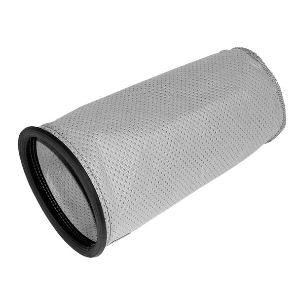 A grey fabric filter with black mesh.