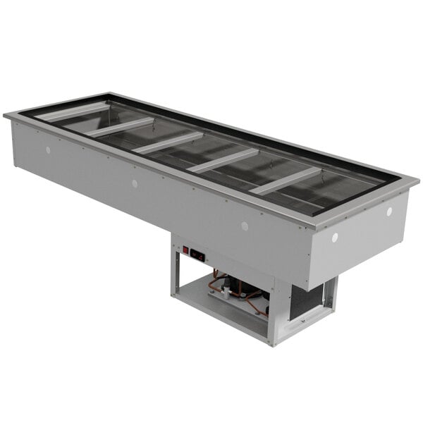An Advance Tabco stainless steel drop-in refrigerated cold pan unit with five pans inside.