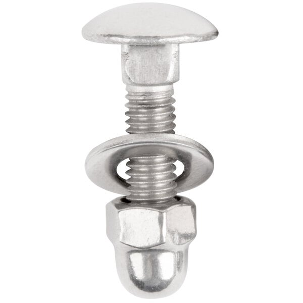 A close-up of a nut and bolt with a white background.