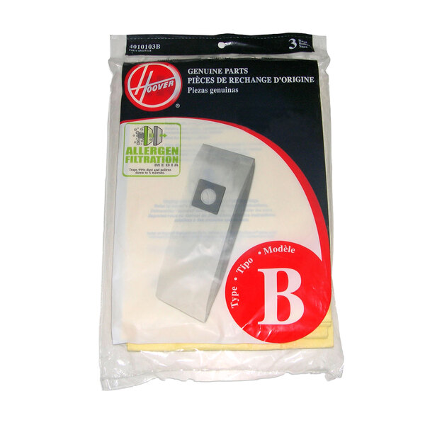 A package of three Hoover Type B vacuum cleaner bags with the B logo.