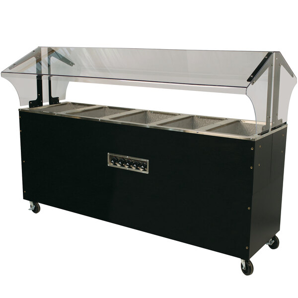 A black Advance Tabco enclosed base hot food table with clear glass top.