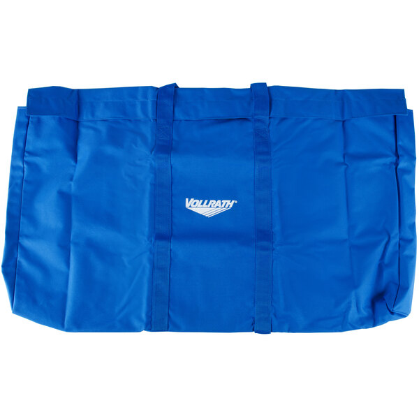 A blue Vollrath storage bag with white text.