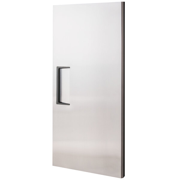 A white True right hinged door with a black handle.