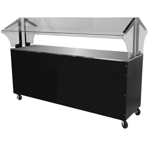 An Advance Tabco black and clear buffet table with an enclosed base and clear top.