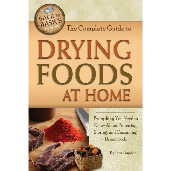A white book cover with the title "The Complete Guide to Drying Foods at Home"