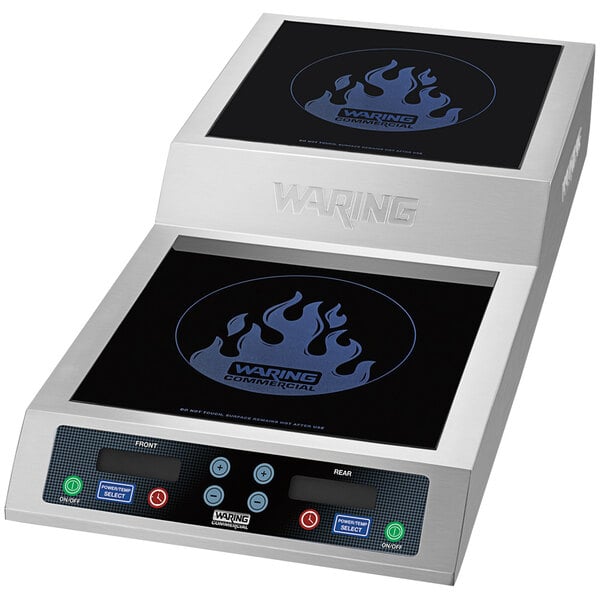 A Waring double induction range on a countertop.