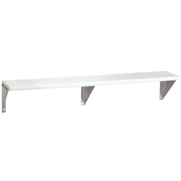 A white cutting board shelf with metal brackets for Advance Tabco TCB-3 cutting boards.