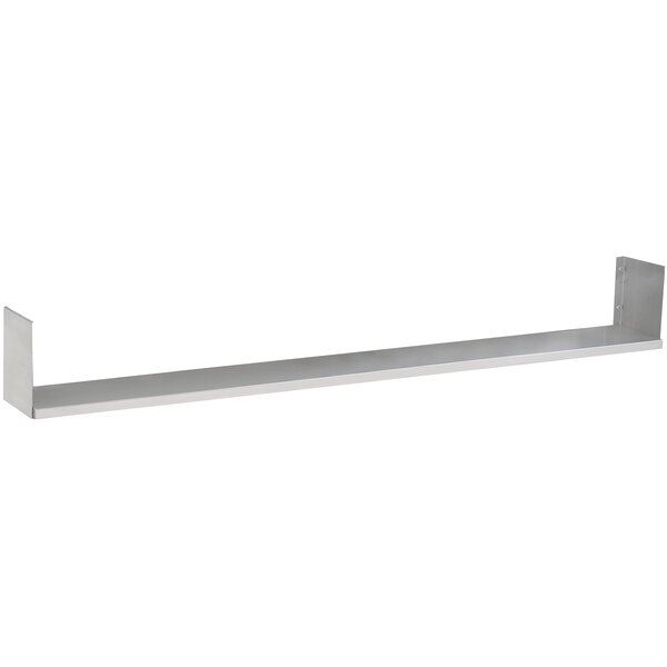 A long metal rectangular shelf with a white background.