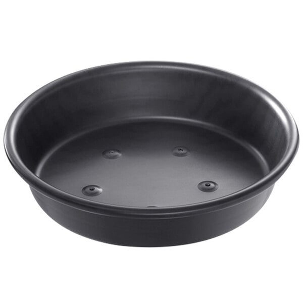 A black round Chicago Metallic BAKALON aluminum deep dish pizza pan with holes in it.