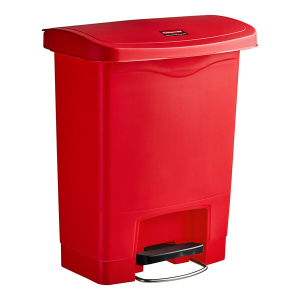 Rubbermaid 1883564 Slim Jim Resin Red Rectangular Front Step-On Trash Can - 32 Qt. / 8 Gallon