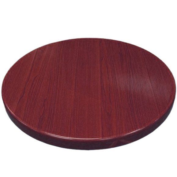 An American Tables & Seating mahogany round wooden table top.