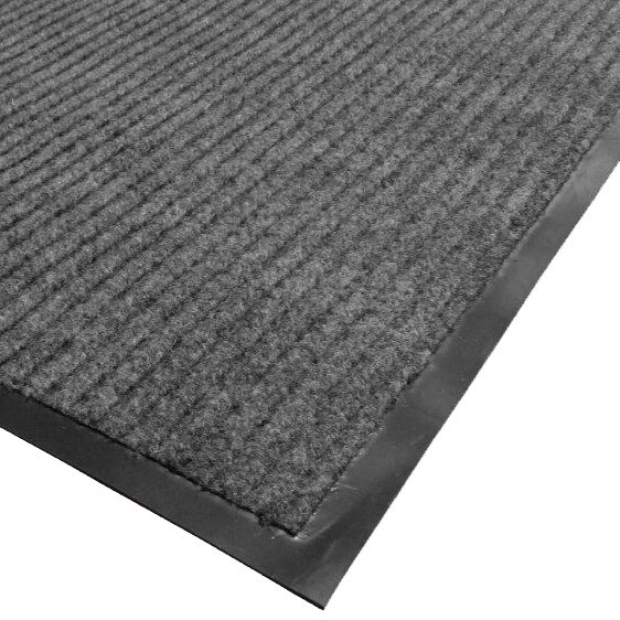 A gray Cactus Needle Rib carpet mat with black trim.