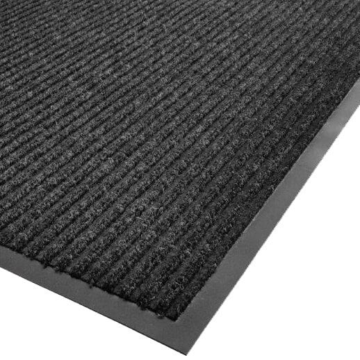 A black carpet mat with a gray border.