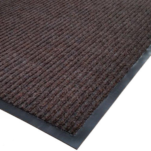 A close-up of a brown needle rib carpet mat with black trim.