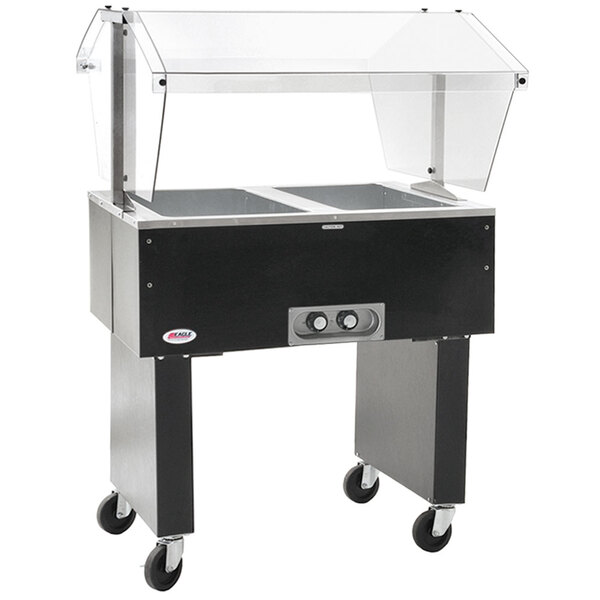 An Eagle Group BPDHT2 hot food warmer on wheels with an open base.