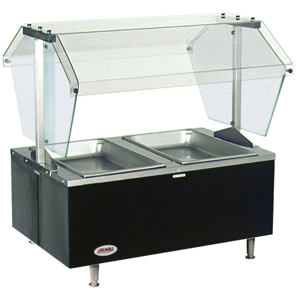An Eagle Group stainless steel hot food buffet table with an enclosed base.