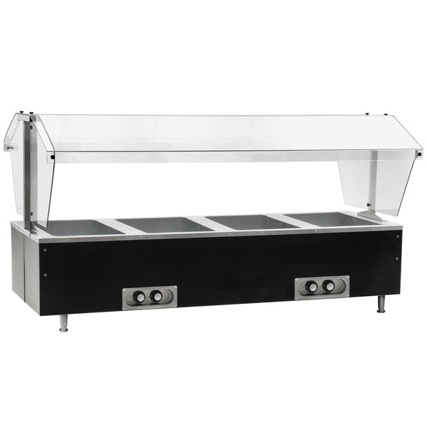 A black and silver Eagle Group Deluxe Tabletop Hot Food Buffet Table with glass doors.