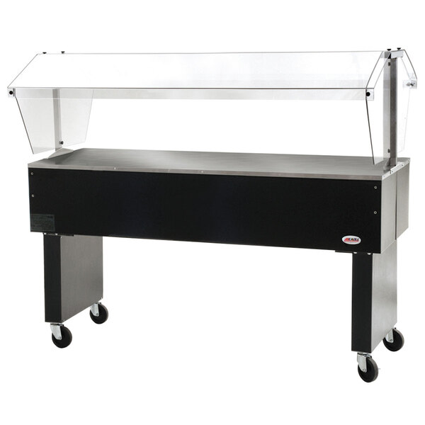 A black and silver Eagle Group Deluxe Service Mates buffet table with a clear cover.