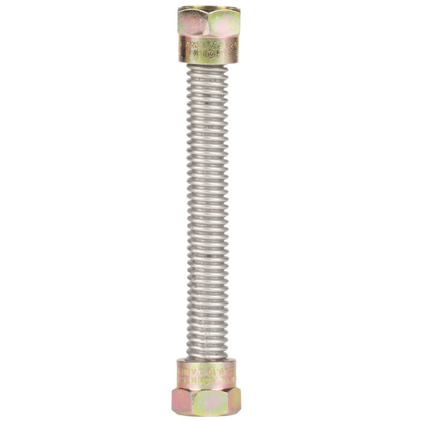 A stainless steel threaded rod with a nut.