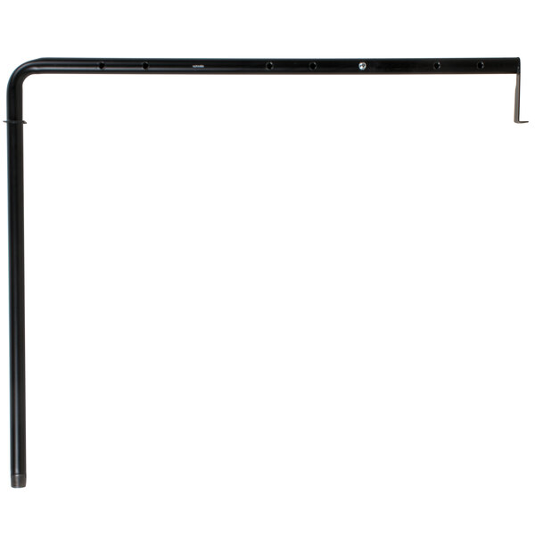 A black metal gas manifold pole with holes on a white background.