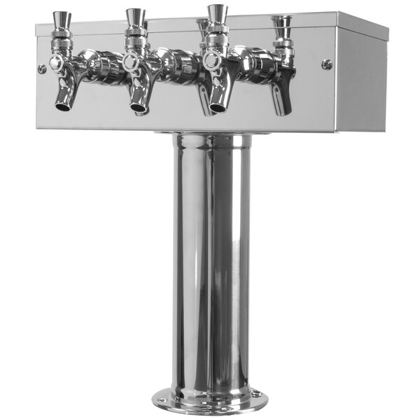 A silver stainless steel Micro Matic 3-tap tower on a counter.