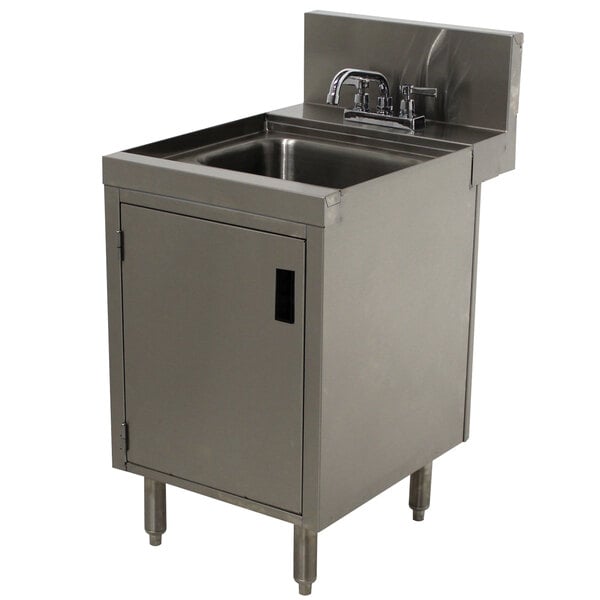 An Advance Tabco stainless steel underbar sink with a cabinet.