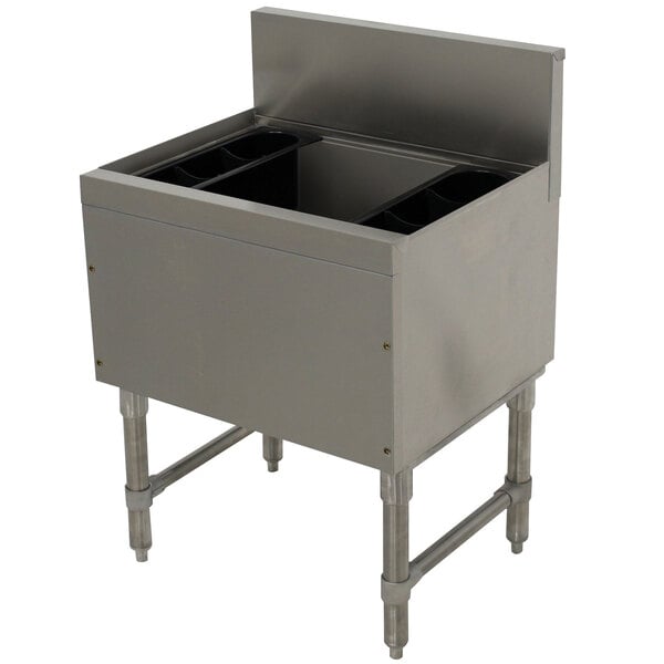 Advance Tabco Prestige Series stainless steel underbar ice bin with a 10-circuit cold plate.