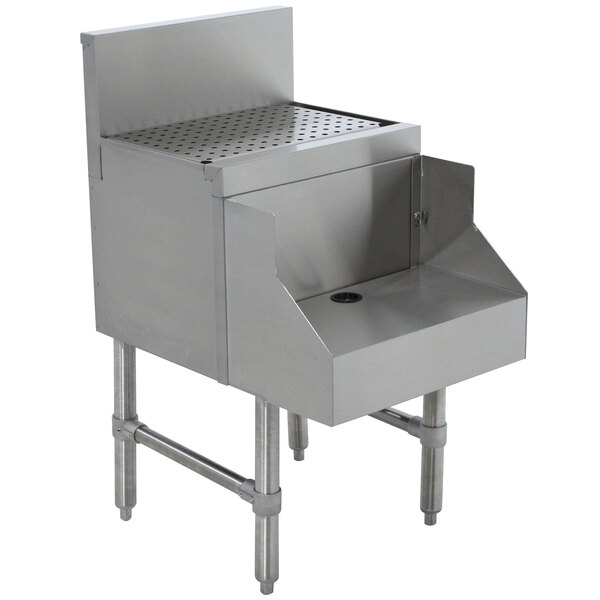 An Advance Tabco stainless steel underbar blender station with a drainboard on top.
