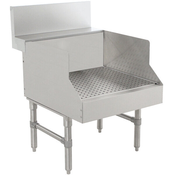 An Advance Tabco stainless steel recessed drainboard for a bar.