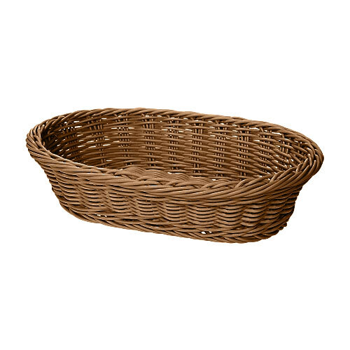 A brown oval plastic basket with handles.