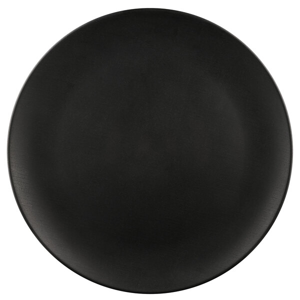 An Elite Global Solutions black melamine plate with a white background.