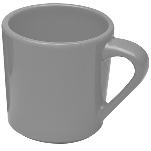 A grey Elite Global Solutions Cottage Vintage melamine mug with a handle.