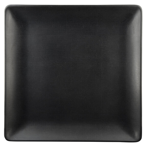 An Elite Global Solutions black square plate with a black rim.
