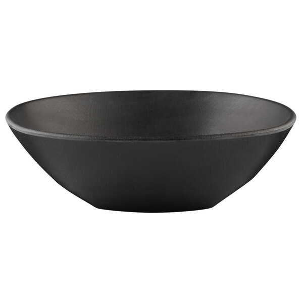 An Elite Global Solutions irregular-shaped black melamine bowl.