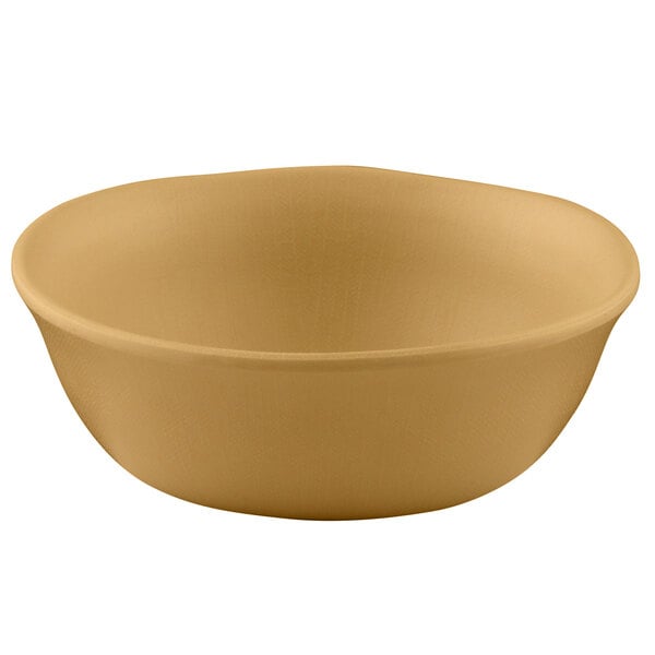 An Elite Global Solutions Rattan-colored melamine bowl.