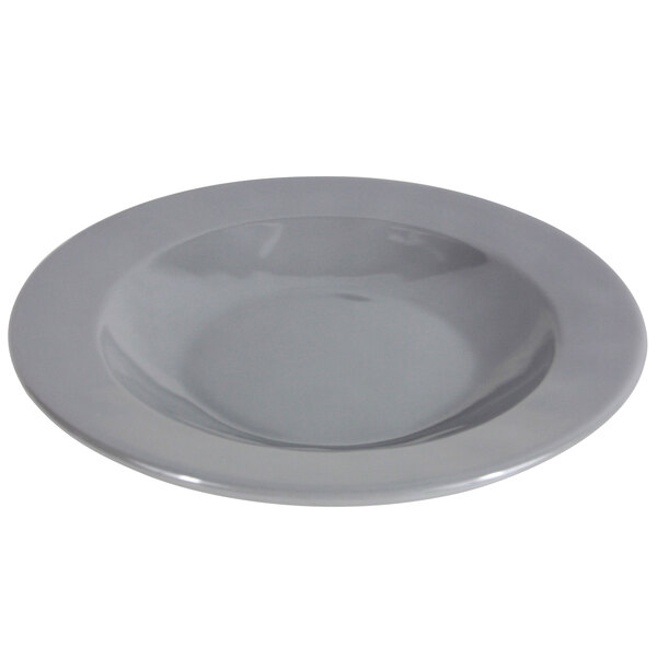 A gray Elite Global Solutions melamine pasta/soup bowl with a round rim.