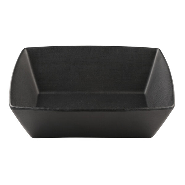 A black rectangular Elite Global Solutions melamine bowl.