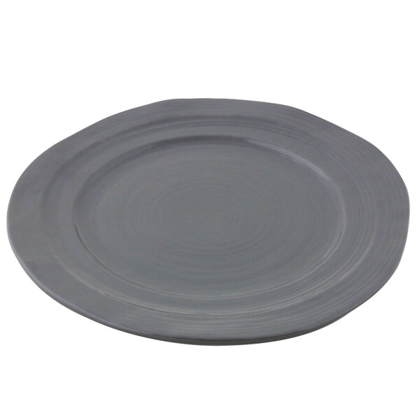 An Elite Global Solutions Della Terra grey melamine plate with a circular design.