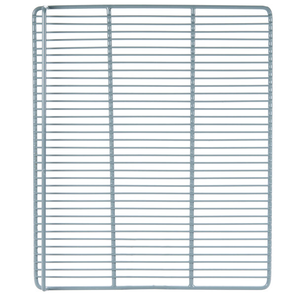 A white metal wire shelf with a grid pattern.