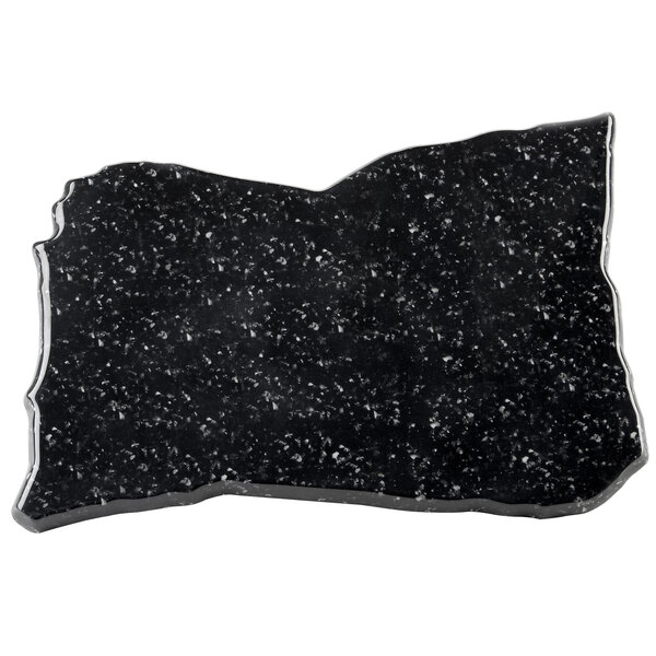 An irregular black granite platter with white specks.