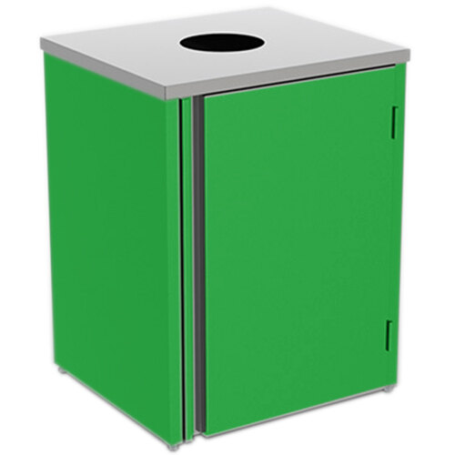 A green rectangular stainless steel refuse station with a green laminate top and black accents.