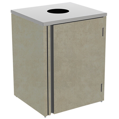 A rectangular stainless steel Lakeside refuse station with a door on top.