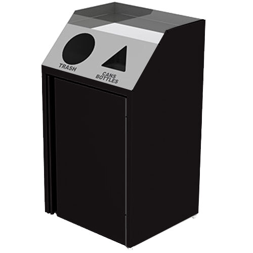 A black and silver rectangular refuse/recycling station with a black lid.