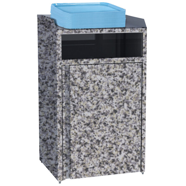 A black rectangular Lakeside refuse station with a gray laminate finish and a blue lid.