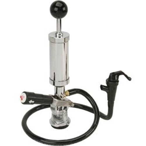 A Micro Matic chrome and black party pump with a hose.