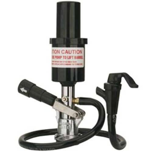 A close-up of a black Micro Matic party pump with a chrome-plated coupler.