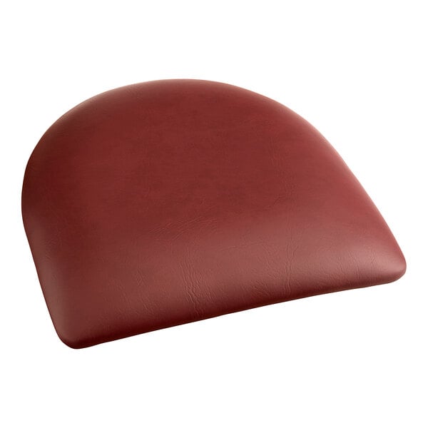A burgundy vinyl cushion for a chair with a white background.