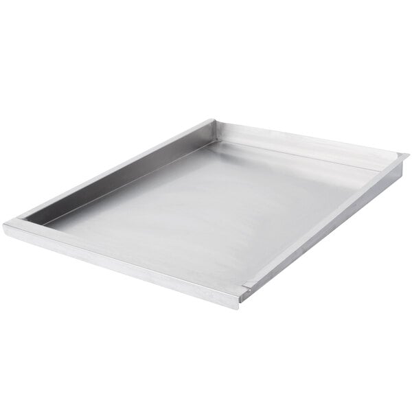 A silver stainless steel rectangular grease tray.