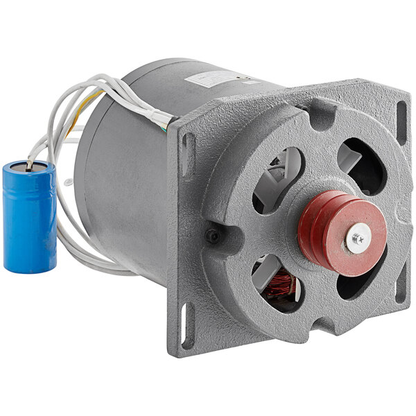 An Avantco 240V grey metal motor with a red and white round cap.