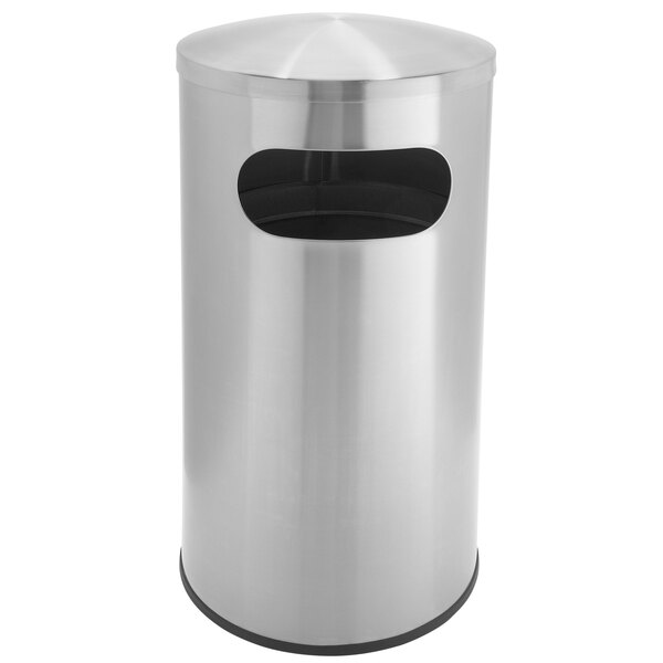 A Commercial Zone Allure stainless steel trash can with an oval side opening lid.